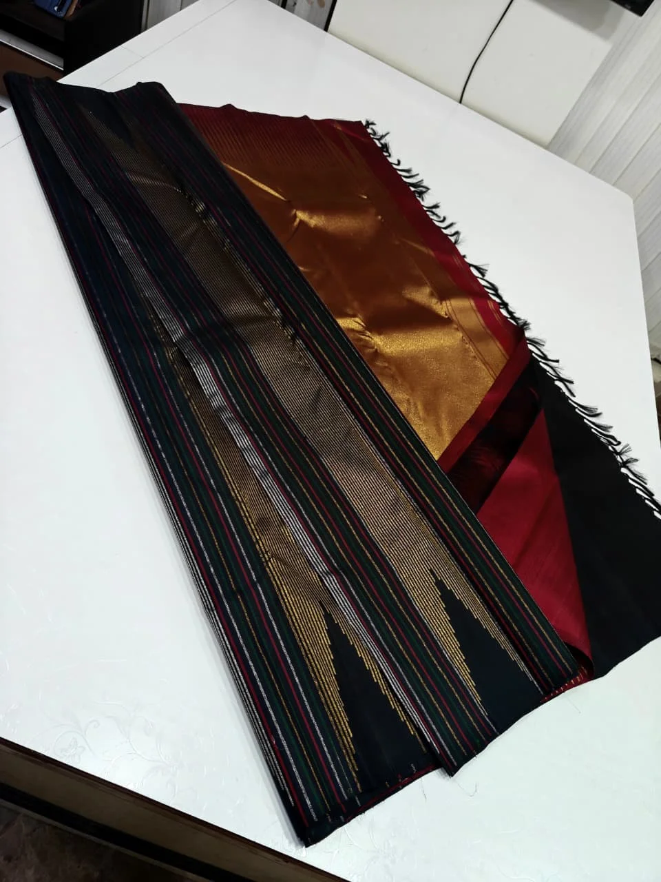 Metallic Gold & Black Geometric Handloom Saree